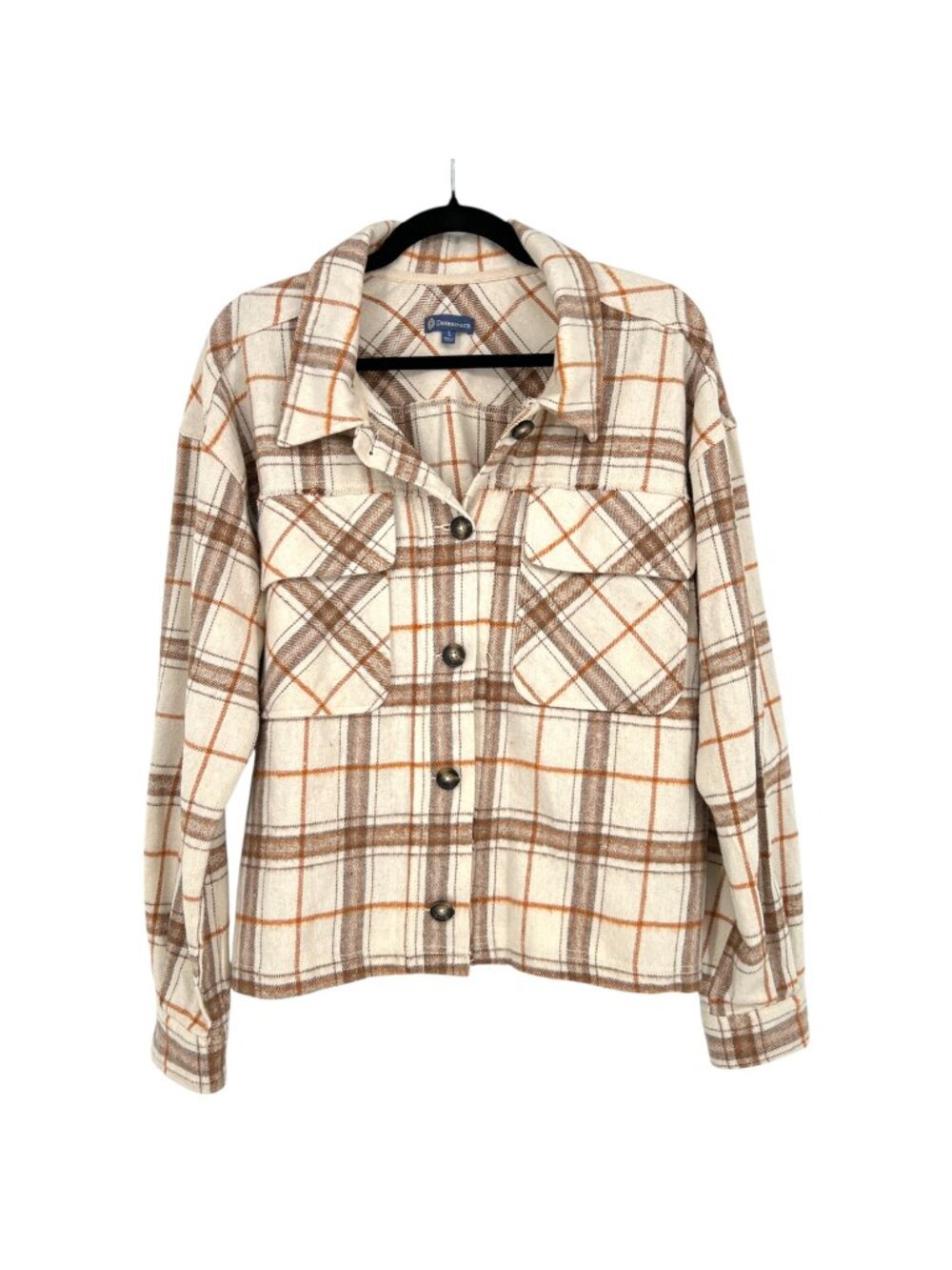 Democracy Plaid Light Shacket Jacket Autumnal Cabincore Ivory Beige Size Large